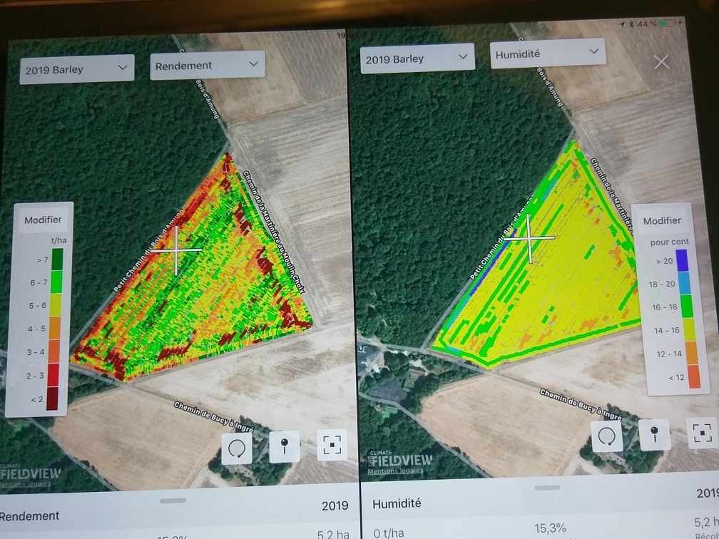 IPad fieldview comparaison carte rendement - Crédit photo  @remdumdum